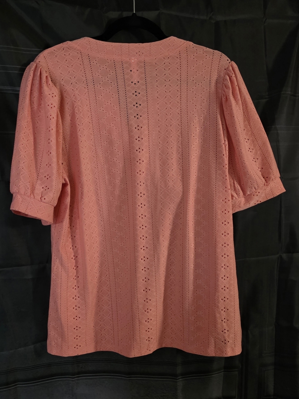 Women's Eyelet Puff Sleeve Top - Coral - Picture 5 of 6